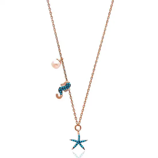 Nano Turquoise Seahorse With Starfish Silver Pendant Nano Turquoise Seahorse With Starfish Silver Pendant