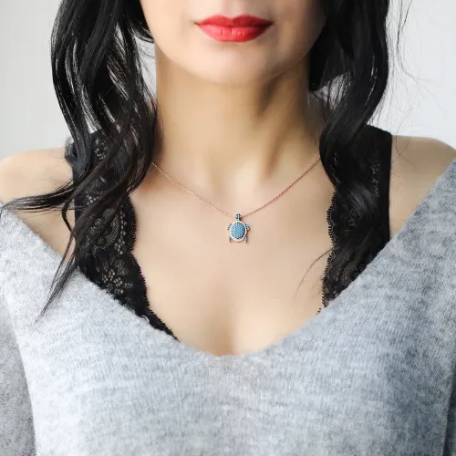 Turkish Nano Turquoise Minimalist Turtle Silver Pendant Turkish Nano Turquoise Minimalist Turtle Silver Pendant
