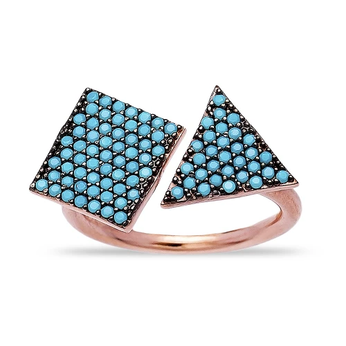 Turkish Turquoise Square Triangle Open 925 Silver Ring