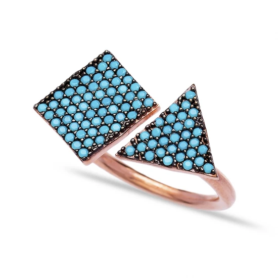 Turkish Turquoise Square Triangle Open 925 Silver Ring