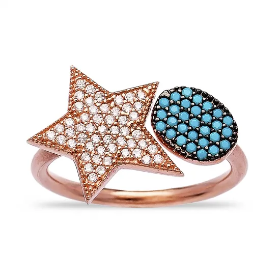Star Turquoise Zircon Wholesale Handcrafted 925K Adjustable Sterling Silver Ring