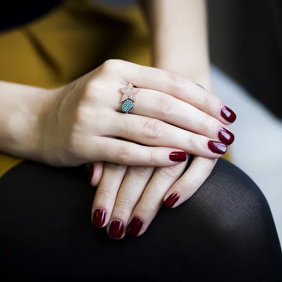 Star Turquoise Zircon Wholesale Handcrafted 925K Adjustable Sterling Silver Ring