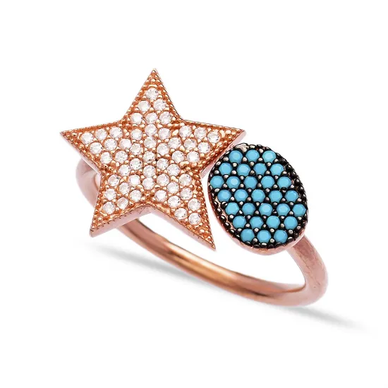 Star Turquoise Zircon Wholesale Handcrafted 925K Adjustable Sterling Silver Ring