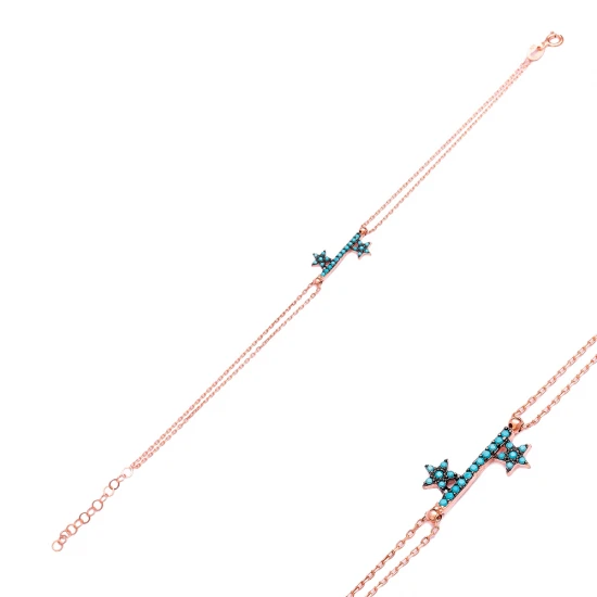 Turkish Turquoise Cross Chain Sterling Silver Bracelet