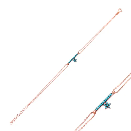 Turkish Turquoise Cross Chain 925 Silver Bracelet