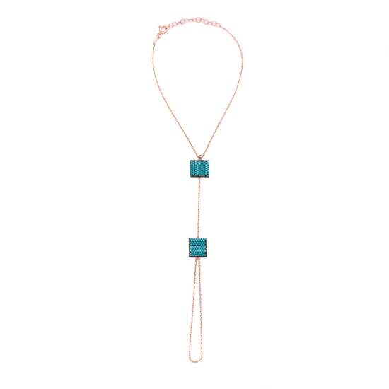 Turkish Turquoise Square Hand Chain 925 Silver Bracelet