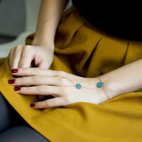 Turkish Round Shape Turquoise Slave 925 Silver Bracelet