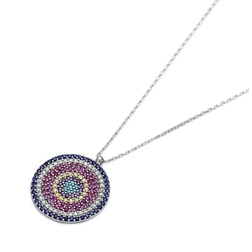 Turkish Colorful Round Shape 925K Pendant in 925 Silver