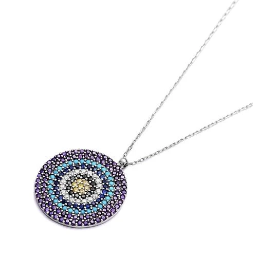 Turkish Silver Colorful Round Shape 925K Pendant