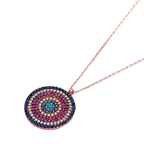 Turkish Colorful Round Shape 925K 925 Silver Pendant