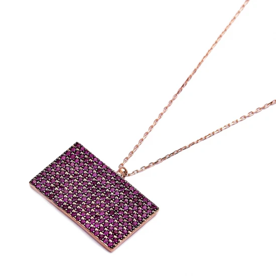 Turkish Rectangle Shape Ruby 925K 925 Silver Pendant