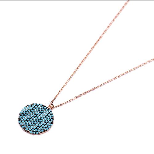 Turkish Nano Turquoise Round Shape Silver Pendant