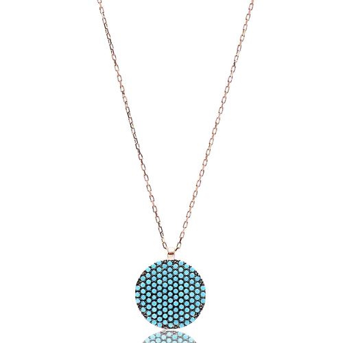 Turkish Nano Turquoise Round Shape Silver Pendant