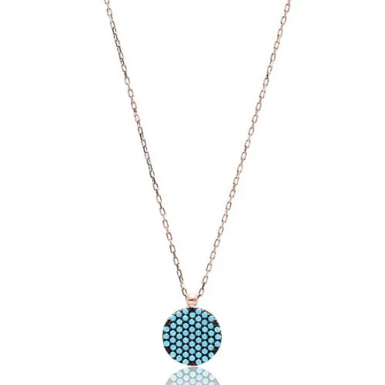 Nano Turquoise Round Shape Turkish Wholesale Silver Pendant Nano Turquoise Round Shape Turkish Wholesale Silver Pendant
