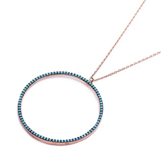 Turkish Nano Turquoise Circle Shape 925 Silver Pendant Turkish Nano Turquoise Circle Shape 925 Silver Pendant