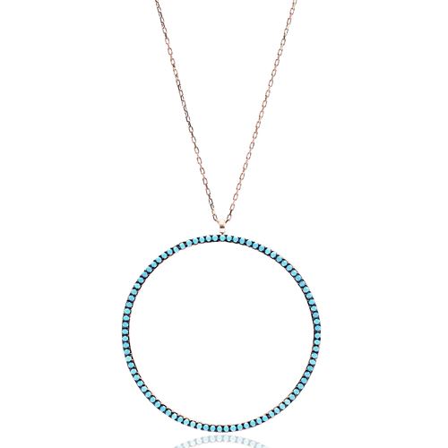 Turkish Nano Turquoise Circle Shape 925 Silver Pendant