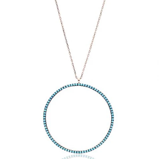 Turkish Nano Turquoise Circle Shape 925 Silver Pendant Turkish Nano Turquoise Circle Shape 925 Silver Pendant