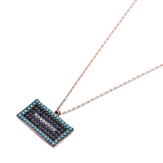 Turkish Nano Turquoise Rectangle Shape Silver Pendant