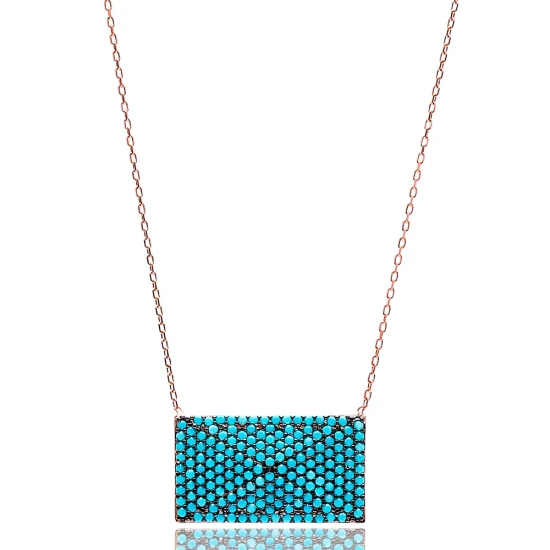 Nano Turquoise Rectangle Rectangle 925 Silver Pendant | 925 Sterling Silver Wholesale | Sade Silver Nano Turquoise Rectangle Rectangle 925 Silver Pendant - Sade 925 Silver Jewelry