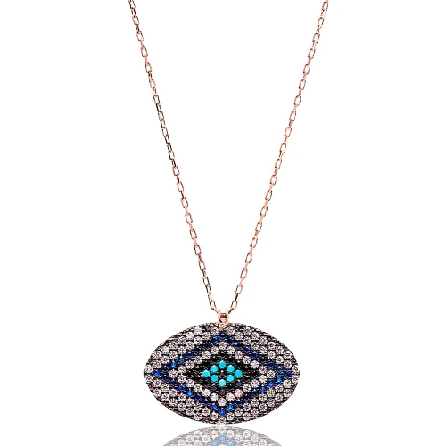 Turkish Nano Turquoise Evil Eye Sterling Silver Pendant