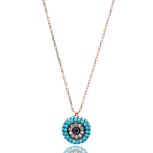 Turkish Nano Turquoise Evil Eye 925 Silver Pendant