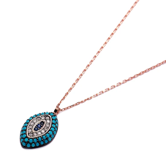Turkish Nano Turquoise Ghost Sterling Silver Pendant - Sade 925 Silver Jewelry