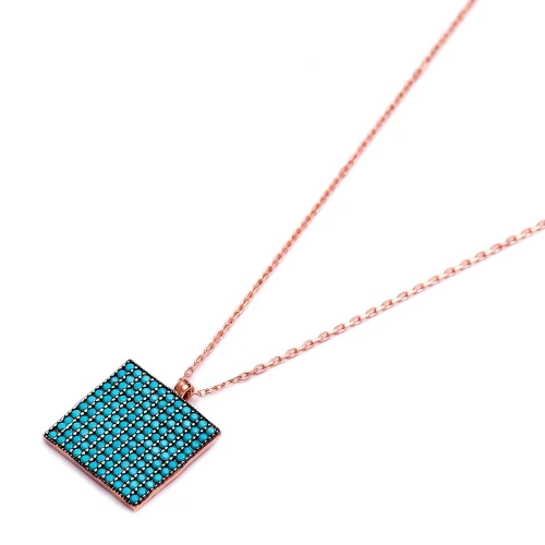 Turkish Nano Turquoise Square Shape Silver Pendant