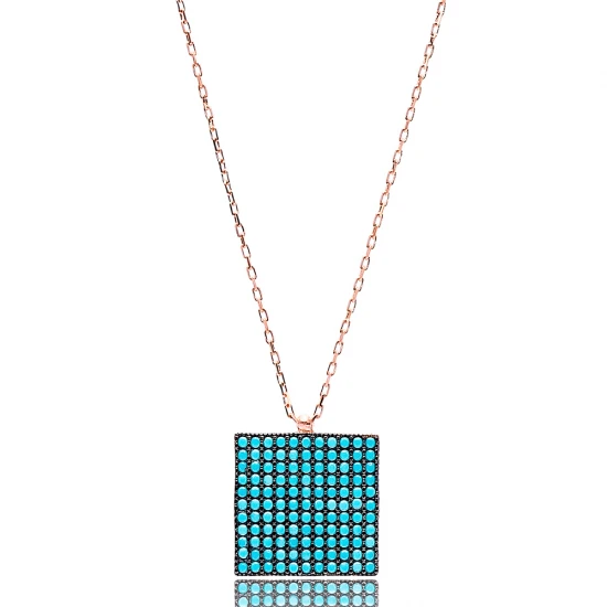 Turkish Nano Turquoise Square Shape Silver Pendant