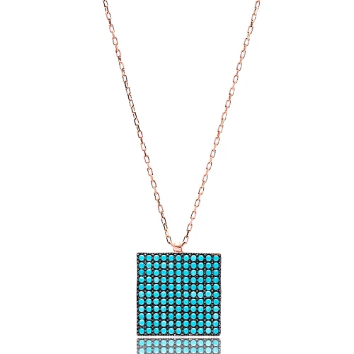 Turkish Nano Turquoise Square Shape Silver Pendant