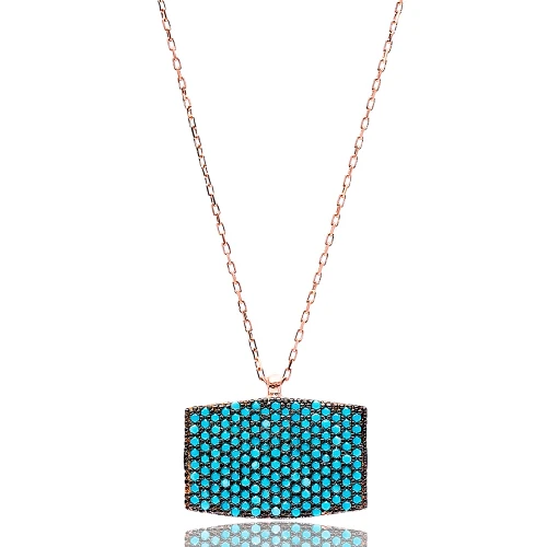 Turkish Nano Turquoise Rectangle 925 Silver Pendant