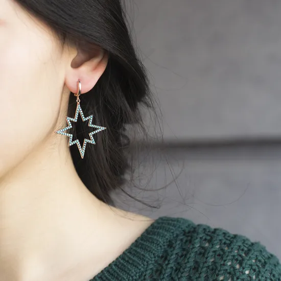 Turkish Star Dangle Earrings in 925 Sterling Silver Turkish Star Dangle Earrings in 925 Sterling Silver