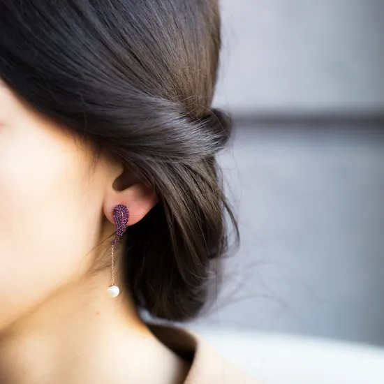 Dangle Pearl Amethyst Wing Long Earrings Dangle Pearl Amethyst Wing Long Earrings