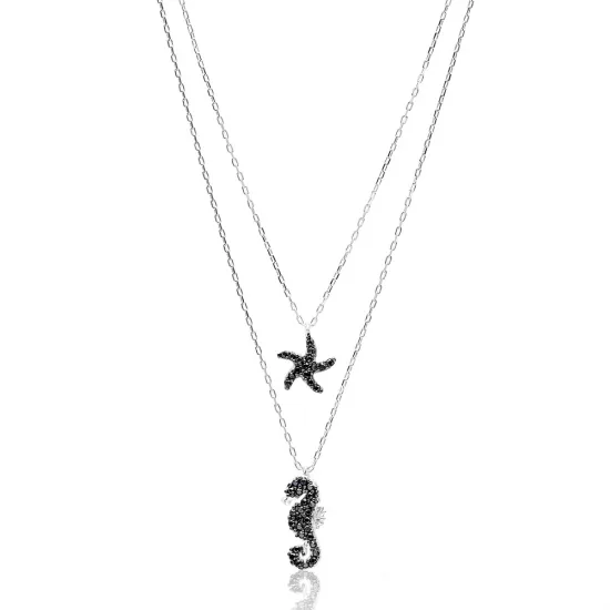 Turkish Seahorse And Starfish Sterling Silver Pendant - Sade 925 Silver Jewelry
