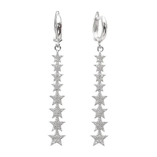 Turkish Clear CZ Star Long 925 Sterling Silver Earrings