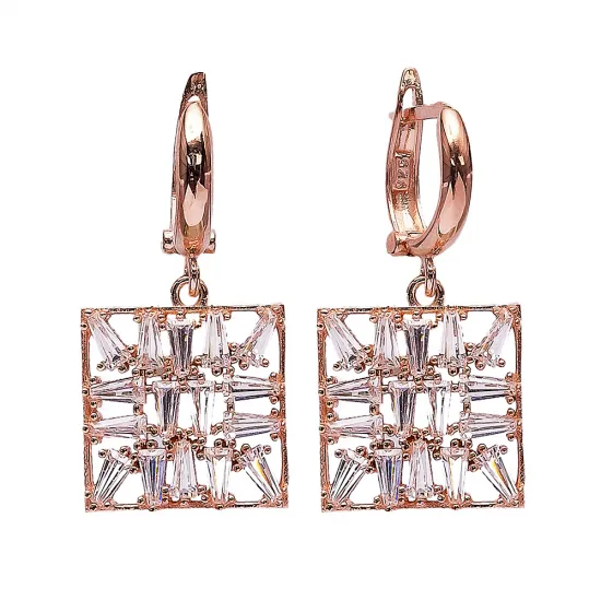 Turkish Baguette Dangle Clip On 925 Silver Earrings