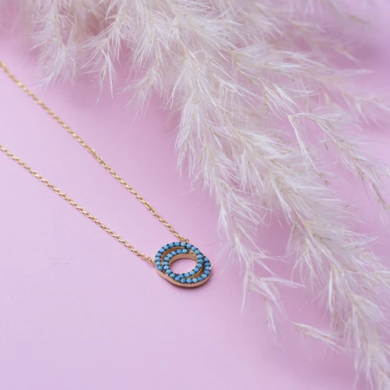 Turkish Nano Turquoise Double Circle 925 Silver Pendant Turkish Nano Turquoise Double Circle 925 Silver Pendant