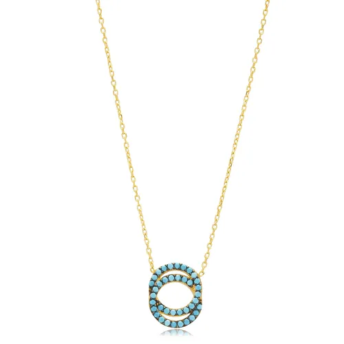 Turkish Nano Turquoise Double Circle 925 Silver Pendant