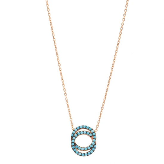 Turkish Nano Turquoise Double Circle 925 Silver Pendant Turkish Nano Turquoise Double Circle 925 Silver Pendant