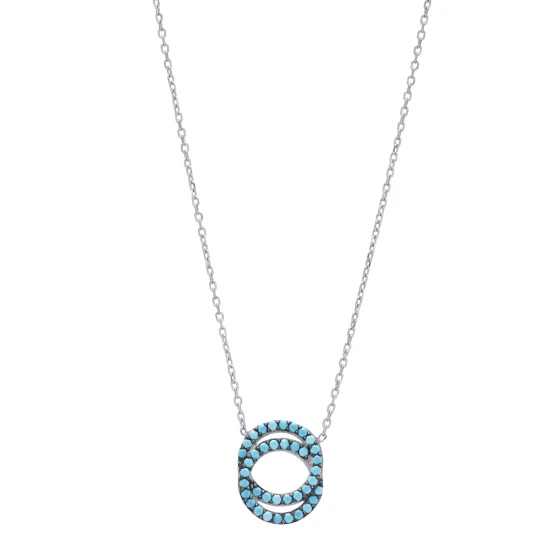 Turkish Nano Turquoise Double Circle 925 Silver Pendant Turkish Nano Turquoise Double Circle 925 Silver Pendant