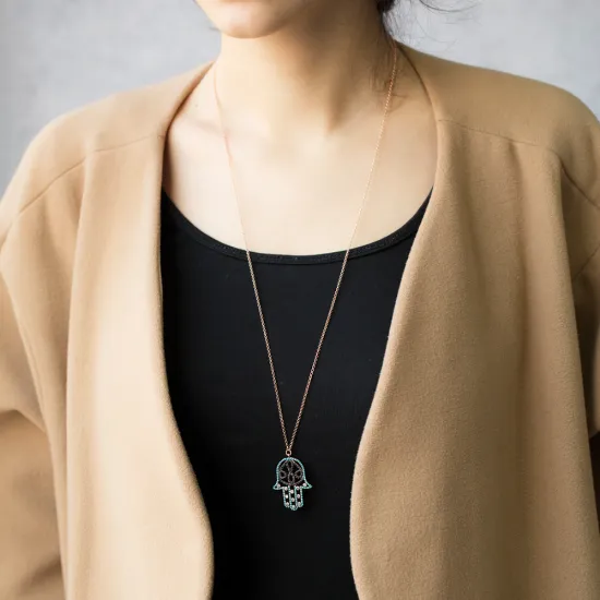 Turkish Hamsa Nano Turquoise Sterling Silver Pendant Turkish Hamsa Nano Turquoise Sterling Silver Pendant