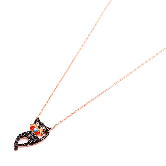 Turkish Black CZ Kitten Cute Cat 925 Silver Necklace - Sade 925 Silver Jewelry