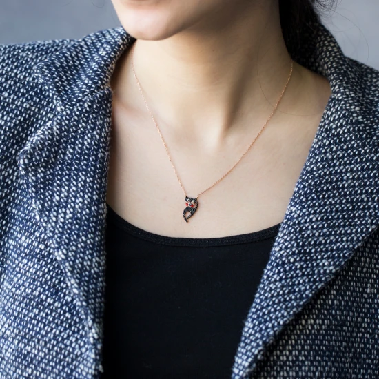 Turkish Black CZ Kitten Cute Cat 925 Silver Necklace - Sade 925 Silver Jewelry