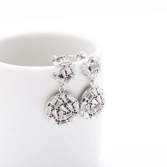 Turkish Dangle Baguette CZ 925 Silver Earrings