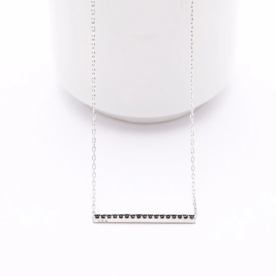 Turkish Black Straight Bar CZ Sterling Silver Necklace Turkish Black Straight Bar CZ Sterling Silver Necklace