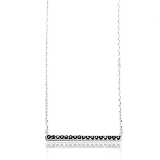 Turkish Black Straight Bar CZ Sterling Silver Necklace Turkish Black Straight Bar CZ Sterling Silver Necklace