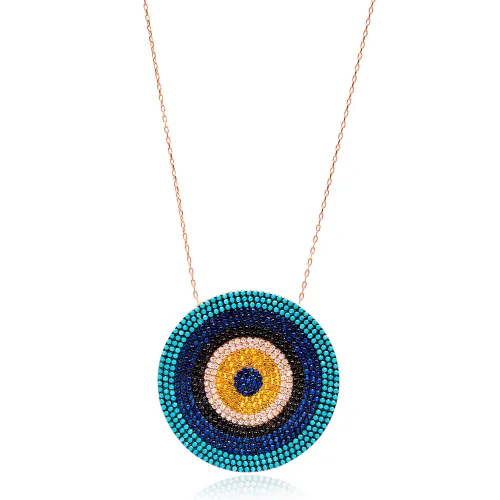 Turkish Evil Eye Round 925 Sterling Silver Pendant