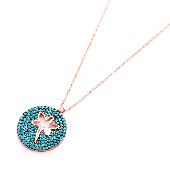 Nano Turquoise Dragonfly Round CZ 925 Silver Pendant