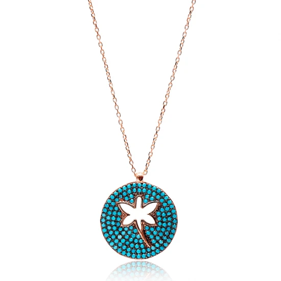 Nano Turquoise Dragonfly Round CZ 925 Silver Pendant