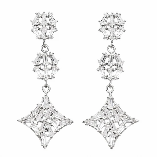 Turkish Silver Dangle Push Back Baguette Earrings Turkish Silver Dangle Push Back Baguette Earrings