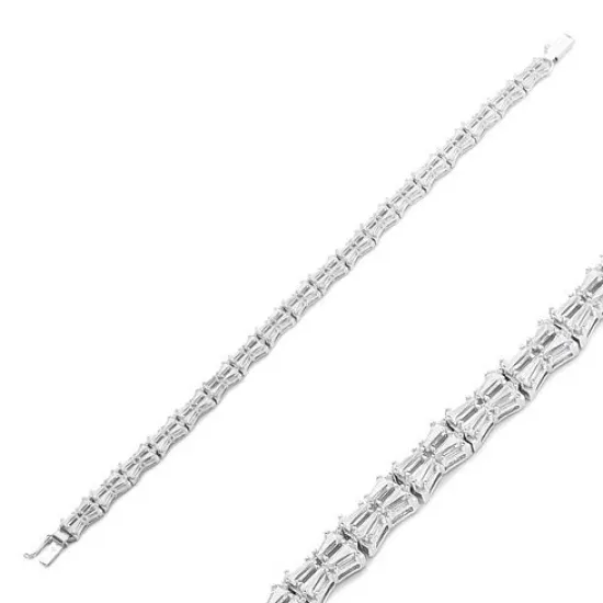 Sterling Silver Wholesale Handcraft Baguette Stone Design Bracelet Sterling Silver Wholesale Handcraft Baguette Stone Design Bracelet